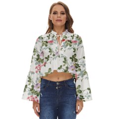 Floral Elements Peony Chinese Rose Boho Long Bell Sleeve Top