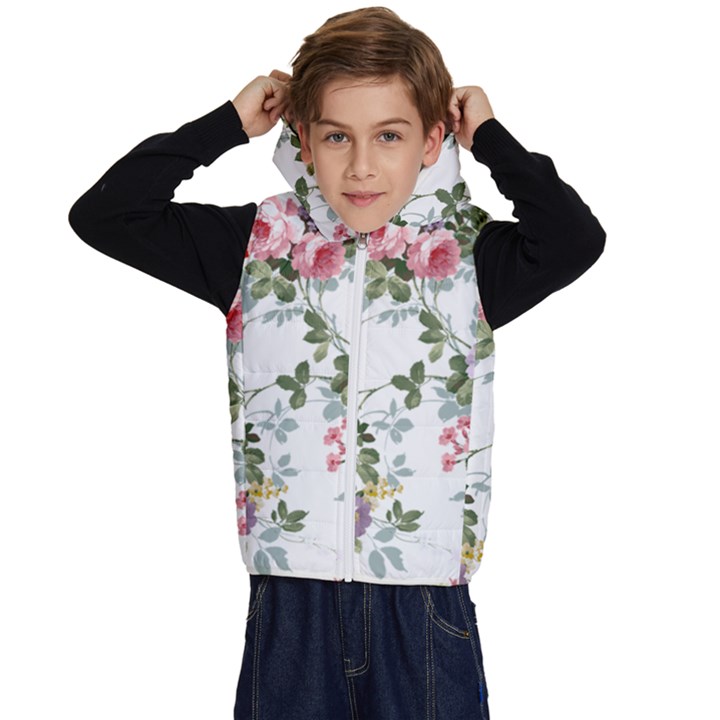 Floral Elements Peony Chinese Rose Kids  Stylish Hooded Puffer Vest