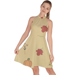 Halloween Fall Pattern Sleeveless Halter Neck A-line Dress by Apenda