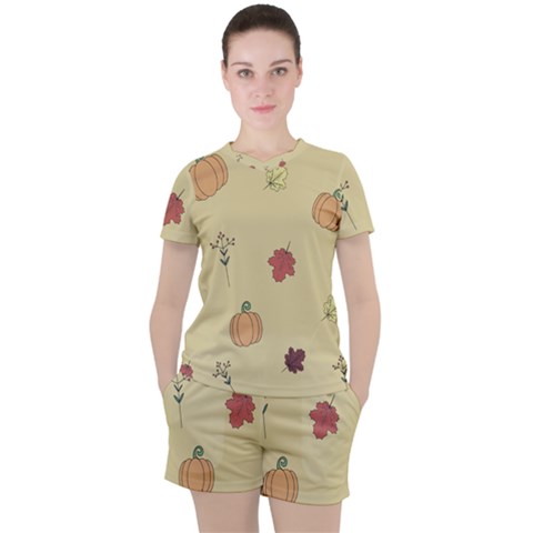 Halloween Fall Pattern Women s T-shirt And Shorts Set by Apenda