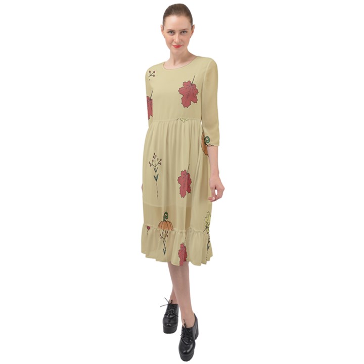 Halloween Fall Pattern Ruffle End Midi Chiffon Dress