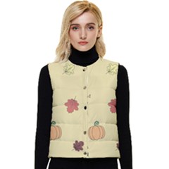 Halloween Fall Pattern Women s Button Up Puffer Vest