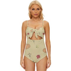 Halloween Fall Pattern Knot Front One-piece Swimsuit by Apenda