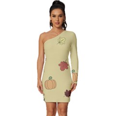 Halloween Fall Pattern Long Sleeve One Shoulder Mini Dress by Apenda