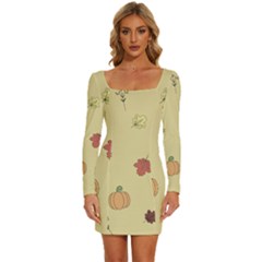 Halloween Fall Pattern Long Sleeve Square Neck Bodycon Velvet Dress by Apenda