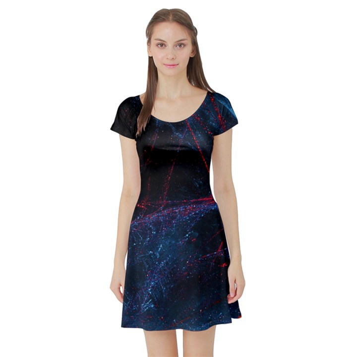 Abstract Feathers Short Sleeve Skater Dress