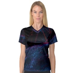 Abstract Feathers V-neck Sport Mesh T-shirt