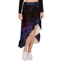 Abstract Feathers Asymmetrical Ruffle Hem Skirt  by Apenda