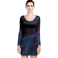 Abstract Feathers Long Sleeve Velvet Bodycon Dress