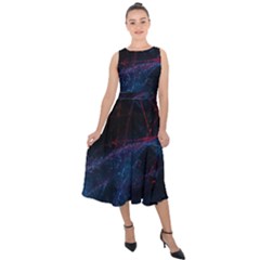 Abstract Feathers Midi Tie-back Chiffon Dress