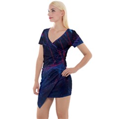 Abstract Feathers Short Sleeve Asymmetric Mini Dress