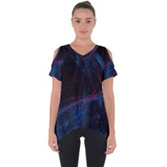 Abstract Feathers Cut Out Side Drop T-shirt