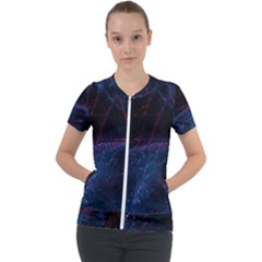 Abstract Feathers Short Sleeve Zip Up Jacket