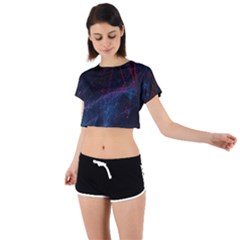 Abstract Feathers Tie Back Short Sleeve Crop T-shirt