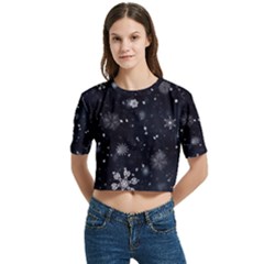 Snowflakes Snow Snowfall Snowing Women s Round Neck Short Sleeve Crop Top by Apenda