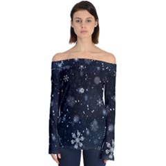 Snowflakes Snow Snowfall Snowing Off Shoulder Long Sleeve Top by Apenda