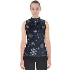 Snowflakes Snow Snowfall Snowing Mock Neck Shell Top by Apenda