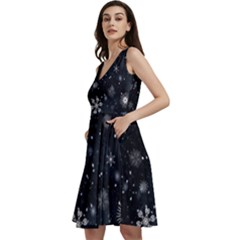 Snowflakes Snow Snowfall Snowing Sleeveless V-neck Skater Dress With Pockets