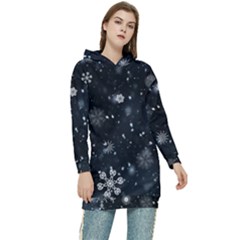 Snowflakes Snow Snowfall Snowing Women s Long Oversized Pullover Hoodie