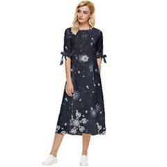 Snowflakes Snow Snowfall Snowing Bow Sleeve Chiffon Midi Dress