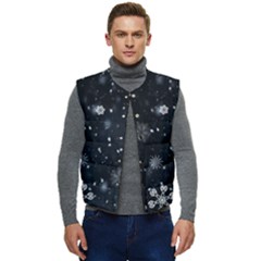 Snowflakes Snow Snowfall Snowing Men s Button Up Puffer Vest	