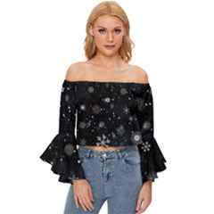 Snowflakes Snow Snowfall Snowing Off Shoulder Flutter Bell Sleeve Top by Apenda