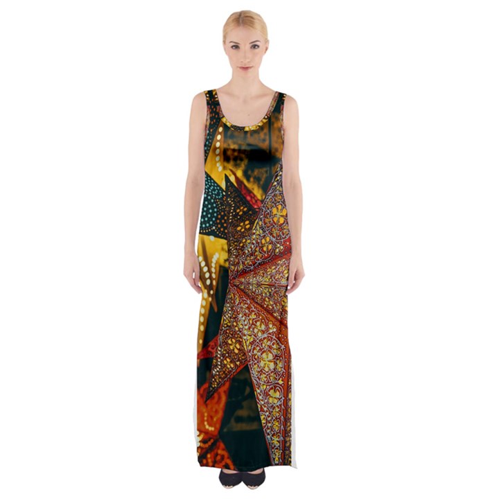 Stars Lanterns Lighting Thigh Split Maxi Dress