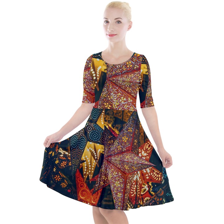 Stars Lanterns Lighting Quarter Sleeve A-Line Dress