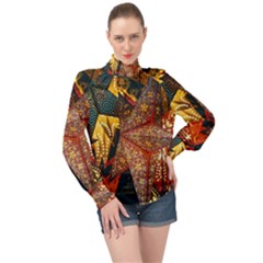 Stars Lanterns Lighting High Neck Long Sleeve Chiffon Top by Apenda