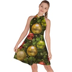 Christmas Tree Ornament Deco Sleeveless Halter Neck A-line Dress by Apenda