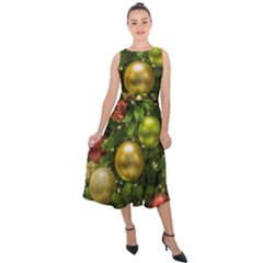 Christmas Tree Ornament Deco Midi Tie-back Chiffon Dress by Apenda