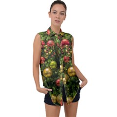 Christmas Tree Ornament Deco Sleeveless Chiffon Button Shirt