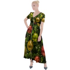 Christmas Tree Ornament Deco Button Up Short Sleeve Maxi Dress by Apenda