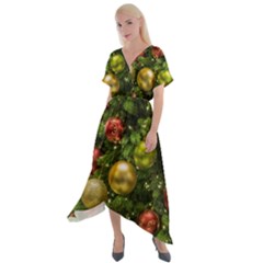 Christmas Tree Ornament Deco Cross Front Sharkbite Hem Maxi Dress