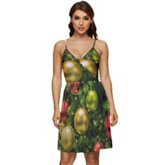 Christmas Tree Ornament Deco V-neck Pocket Summer Dress 