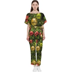 Christmas Tree Ornament Deco Batwing Lightweight Chiffon Jumpsuit