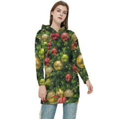 Christmas Tree Ornament Deco Women s Long Oversized Pullover Hoodie