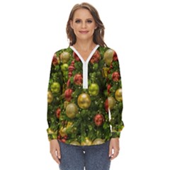 Christmas Tree Ornament Deco Zip Up Long Sleeve Blouse