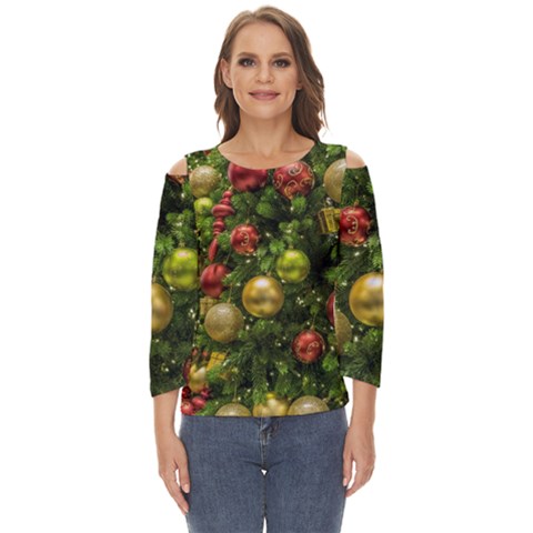 Christmas Tree Ornament Deco Cut Out Wide Sleeve Top by Apenda