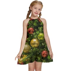 Christmas Tree Ornament Deco Kids  Halter Collar Waist Tie Chiffon Dress