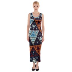 Fractal Triangle Geometric Abstract Pattern Fitted Maxi Dress