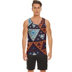 Fractal Triangle Geometric Abstract Pattern Men s Wide Collar Tank Top by Cemarart