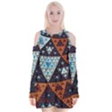 Fractal Triangle Geometric Abstract Pattern Velvet Long Sleeve Shoulder Cutout Dress View1