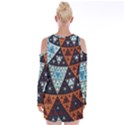 Fractal Triangle Geometric Abstract Pattern Velvet Long Sleeve Shoulder Cutout Dress View2