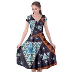 Fractal Triangle Geometric Abstract Pattern Cap Sleeve Wrap Front Dress