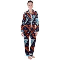 Fractal Triangle Geometric Abstract Pattern Women s Long Sleeve Satin Pajamas Set	