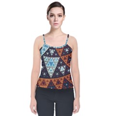 Fractal Triangle Geometric Abstract Pattern Velvet Spaghetti Strap Top