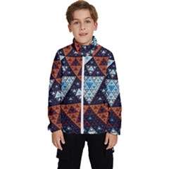 Fractal Triangle Geometric Abstract Pattern Kids  High Neck Windbreaker by Cemarart