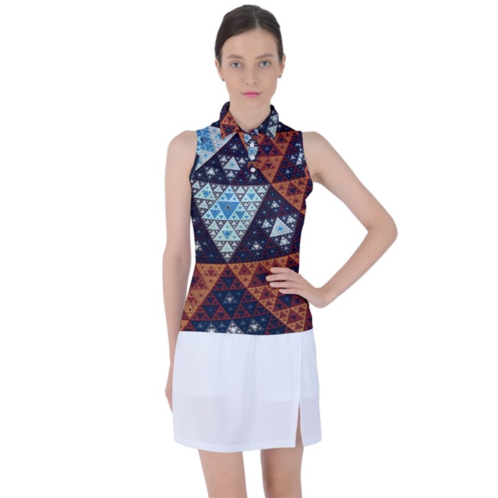 Fractal Triangle Geometric Abstract Pattern Women s Sleeveless Polo T-Shirt