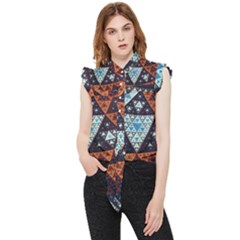 Fractal Triangle Geometric Abstract Pattern Frill Detail Shirt by Cemarart